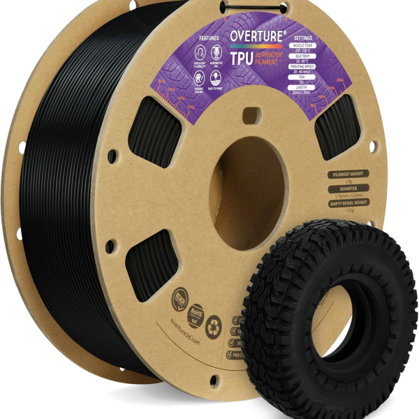 TPU Filament 1.75Mm Flexible TPU Roll, 95A Soft 3D Printer Filament, 1Kg Spool (2.2 Lbs), Dimensional Accuracy +/- 0.02 Mm (TPU Black)